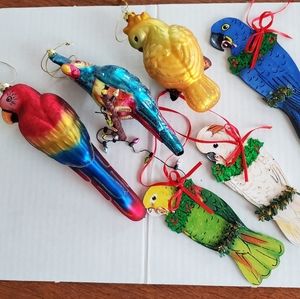 Set of 6 Gorgeous Parrot Ornaments